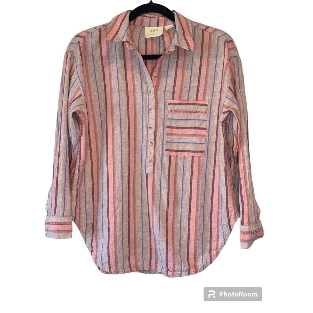 Anthropologie | Maeve | Lida Linen Blend Striped Popover Top Size XS